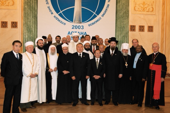 Joint photo session of the President of the Republic of Kazakhstan N.A. Nazarbayev with the participants of the First Congress of Leaders of World and Traditional Religions. Astana. 24.09.2003